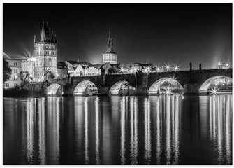 Art Prints of Night impression of Charles Bridge in Prague - Monochrome