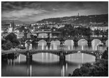 Art Prints of Evening view over the Vltava bridges in Prague - Monochrome