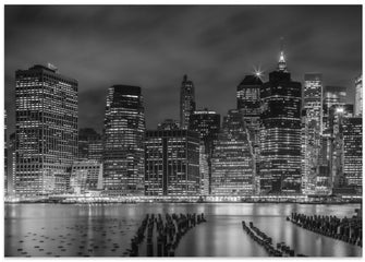 Art Prints of NEW YORK CITY Monochrome Nightscape | Panoramic