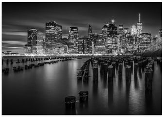 Art Prints of Manhattan Monochrome Skyline after Sunset