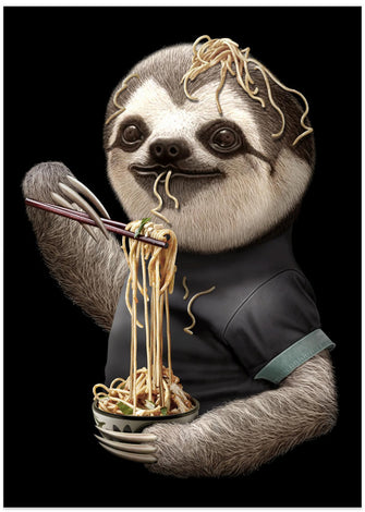 Canvas Art Print SLOTH EATING NOODLE