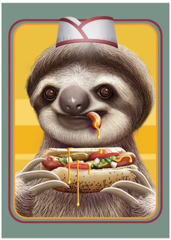 Canvas Art Print SLOTH SELLING HOTDOGS