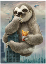 Art Prints of sloth climbing a building