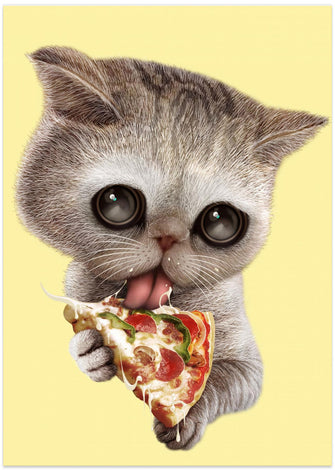 Canvas Art Print cat loves pizza