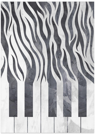 Art Prints of Zebra piano print music black concrete