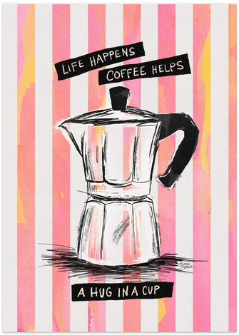 Art Prints of Mocca Coffee on Stripes - Hug in a Cup