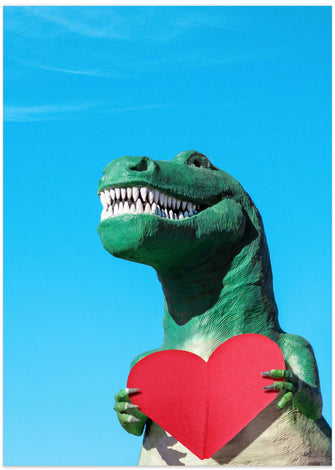 Art Prints of Tyrannosaurus Rex with a Red Paper Heart