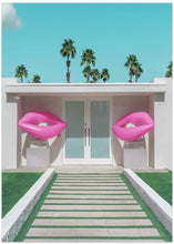 Art Prints of Mid-Century Modern House with Pink Lips