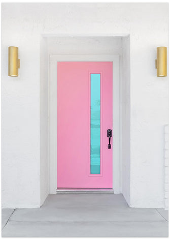 Art Prints of Pink Door with a Blue Window