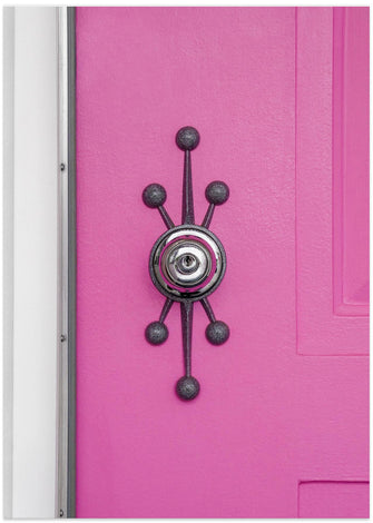 Art Prints of Pink Door with a Mid-Century Modern Handle