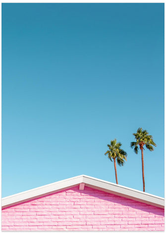 Art Prints of Pink Roofline with Palm Trees