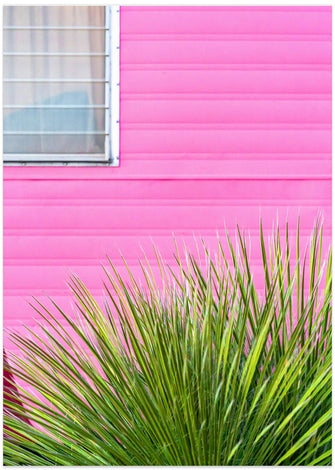 Art Prints of Vintage Pink Camper Trailer with Cactus