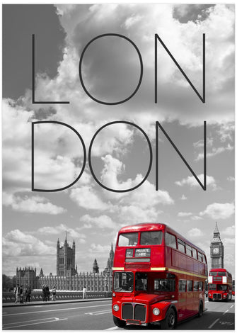 Art Prints of Red Buses in London | Text &amp; Skyline