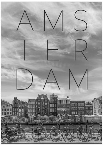 Art Prints of AMSTERDAM Singel Canal with Flower Market | Text &amp; Skyline