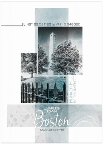 Art Prints of Poster Art BOSTON Bunker Hill Monument | turquoise marble