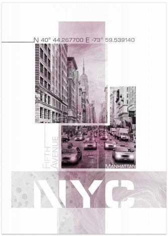 Art Prints of Poster Art NYC Fifth Avenue Traffic | pink marble