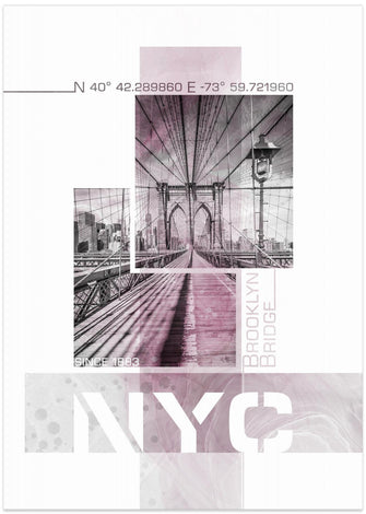 Art Prints of Poster Art NYC Brooklyn Bridge | pink marble