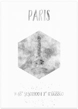 Art Prints of Coordinates PARIS Eiffel Tower | monochrome watercolor