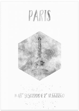 Art Prints of Coordinates PARIS Eiffel Tower | monochrome watercolor