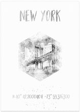 Art Prints of Coordinates NYC Manhattan Bridge | monochrome watercolor