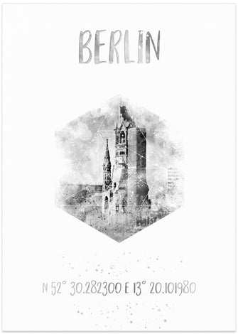 Art Prints of Coordinates BERLIN | monochrome watercolor