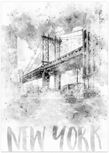 Art Prints of Monochrome Art NYC Manhattan Bridge | watercolor