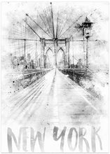 Art Prints of Monochrome Art NYC Brooklyn Bridge | watercolor