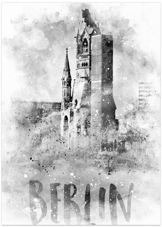 Art Prints of Monochrome Art BERLIN Kaiser Wilhelm Memorial Church | watercolor