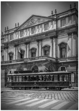 Art Prints of MILAN Teatro alla Scala &amp; Tram - monochrome